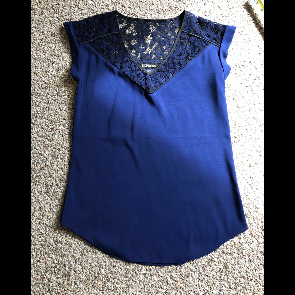 Blue and black lace T-shirt blouse express xxs